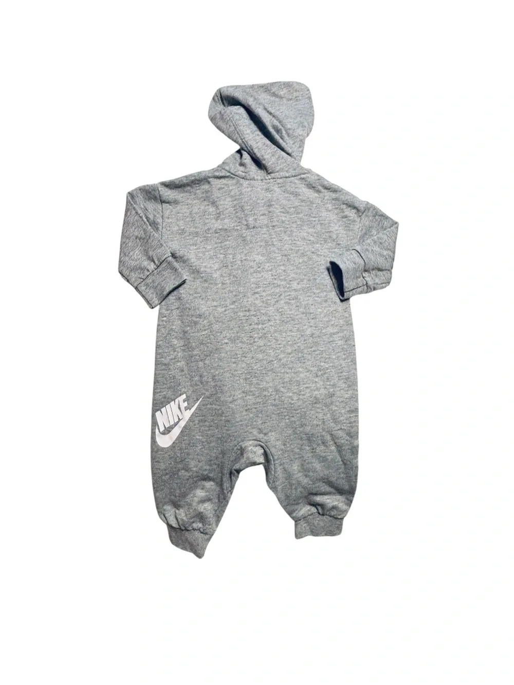 Nike Gray Hooded Baby One-Piece with White Logo 6M 4 0584